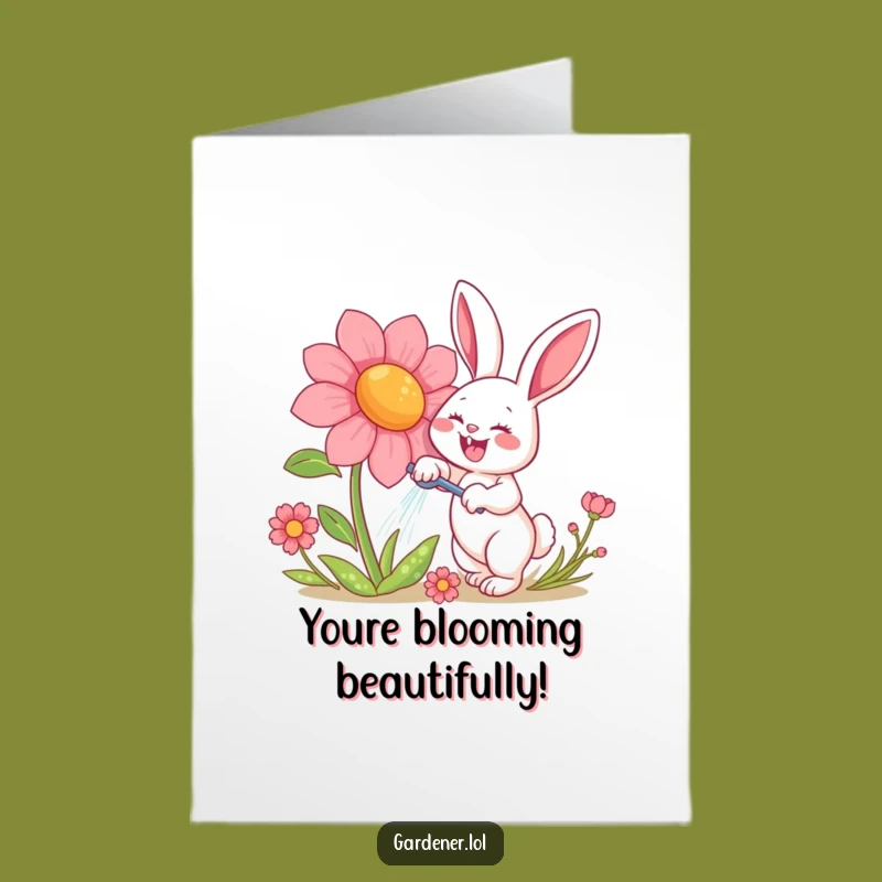 Free Printable Congrats Card: Funny Rabbit & Flower for Amazing DIY Downloadable Celebration