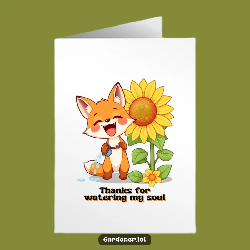 Free Printable Thank You Card: Fox's Glee, Sunflower Gratitude, Downloadable Gift