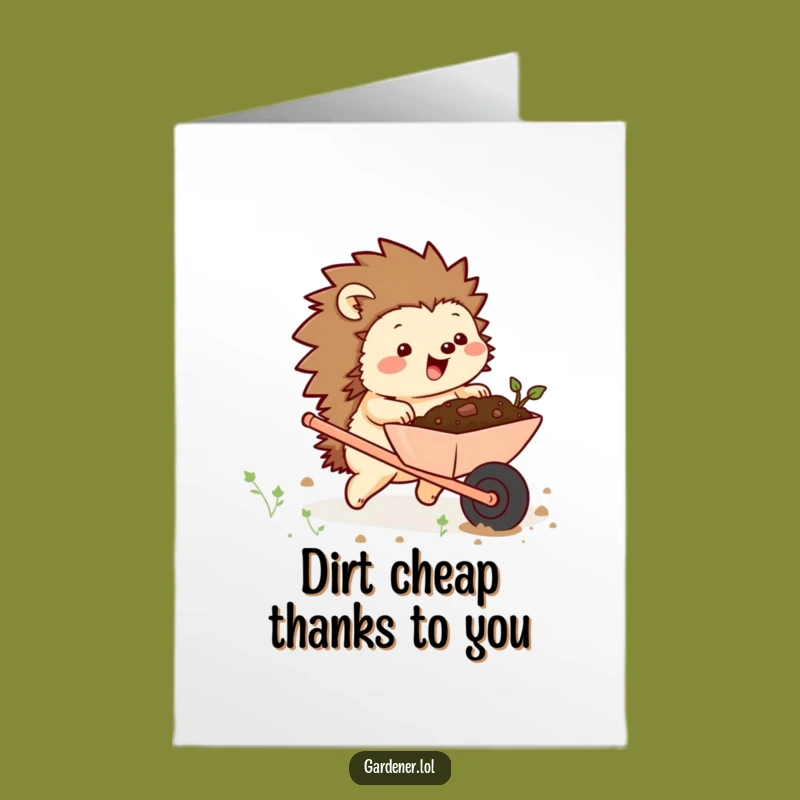 Free Printable Thank You Card: Funny Hedgehog Wheelbarrow DIY Downloadable Appreciation Gift