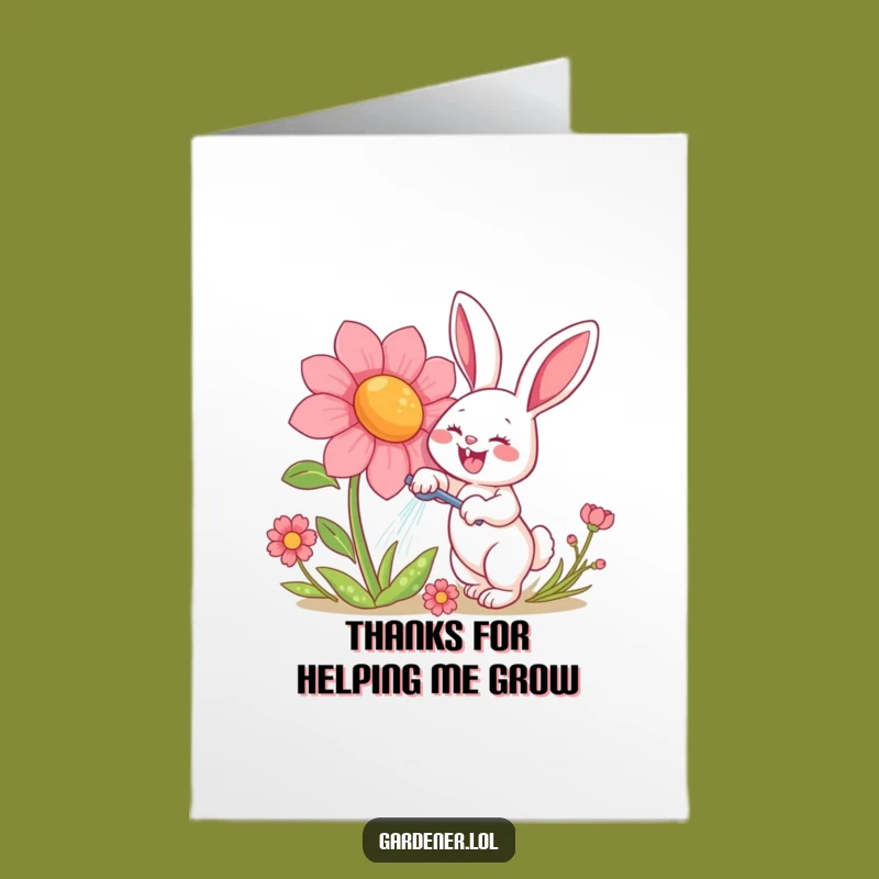 Free Printable Thank You Card: Funny Rabbit, Giant Flower for Grateful DIY Downloadable Note