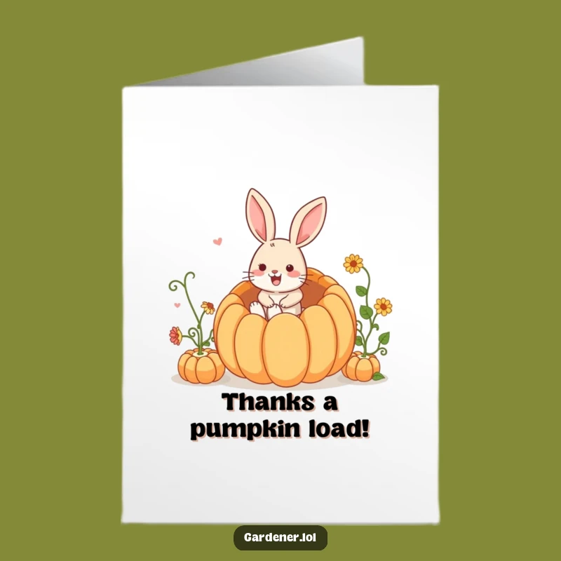 Free Printable Thank You Card: Funny Rabbit Pumpkin Hop! Downloadable Grateful Gift.