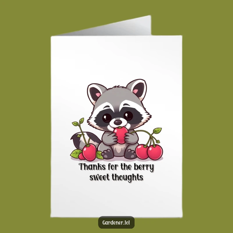Free Printable Thank You Card: Raccoon Gardener Berry Thief, Funny Downloadable