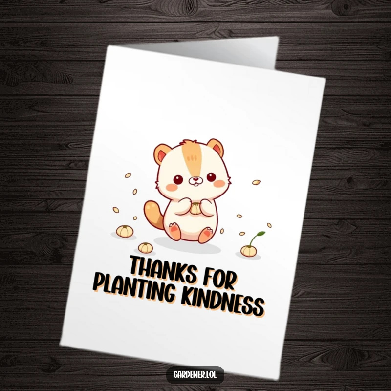 Funny Free Printable Thank You Card: A cute animal character playfully interacts with floating seeds, spreading thanks.