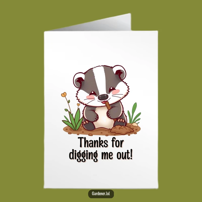 Free Printable Thank You Card: Badger Gardener Digging - Downloadable Gift