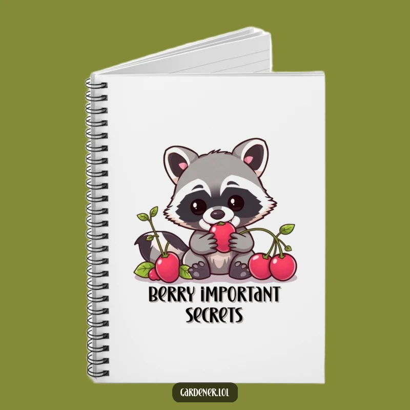 Funny Kawaii Raccoon Gardener Notebook, Mischievous Berry Journal, Gift for Writers