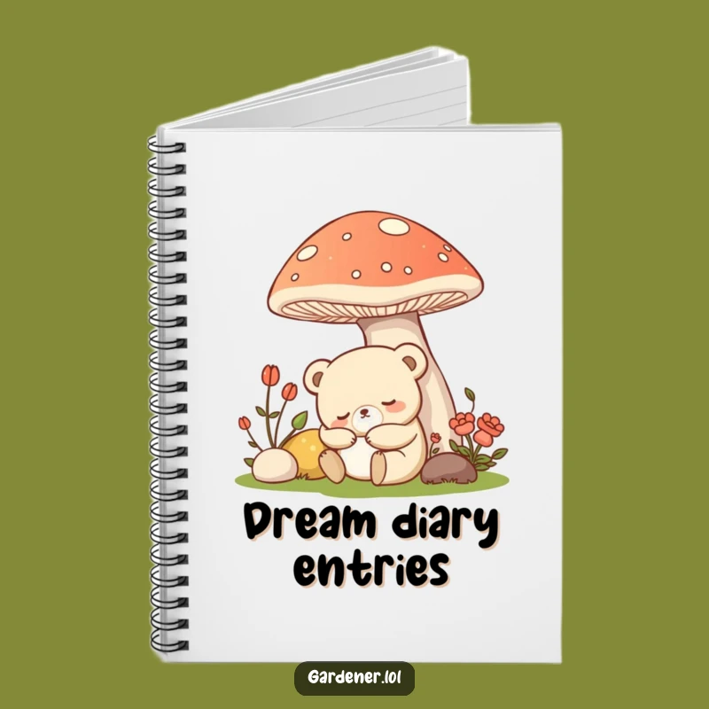 Funny Kawaii Bear Gardener Notebook, Sleepy Mushroom Journal, Gift for Dreamers