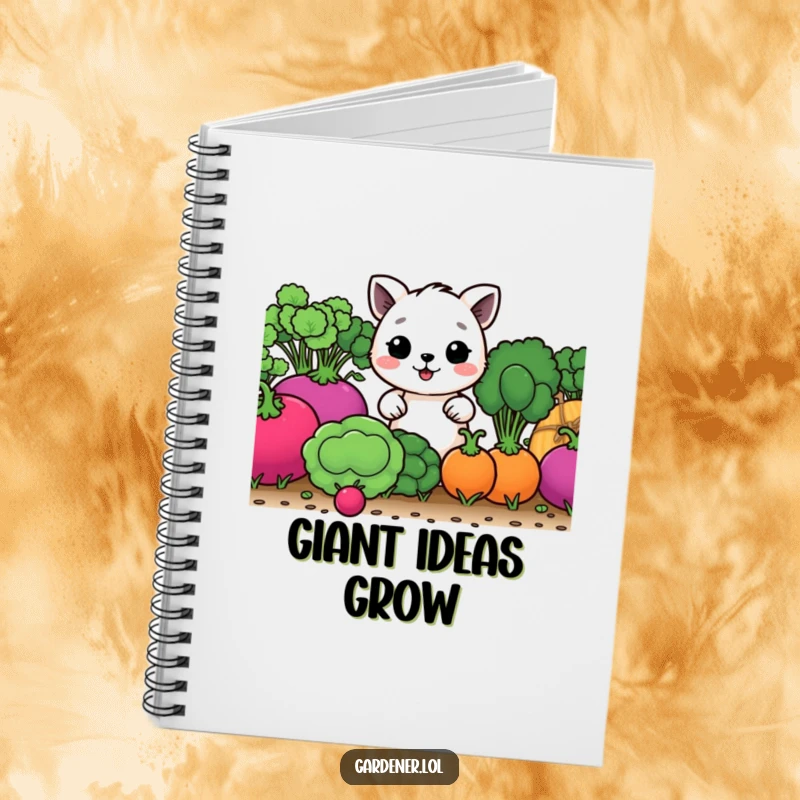 Funny notebook featuring a happy animal character tending giant vegetables, ideal for note-taking with a humorous garden theme.