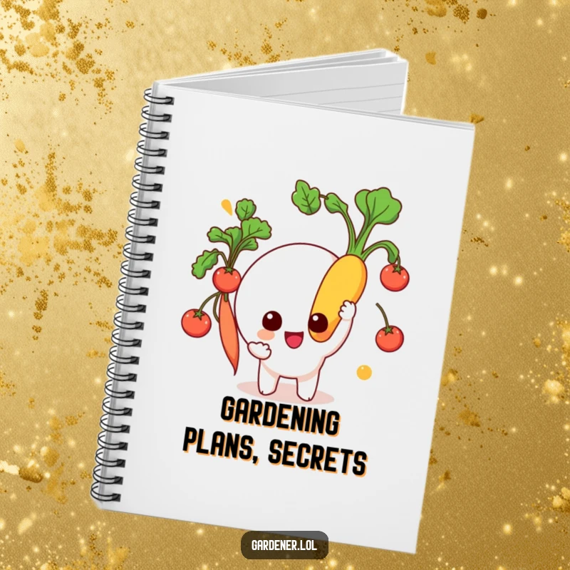 Funny Notebook: A character beams, holding a vibrant, freshly picked vegetable, perfect for jotting down garden plans and notes.