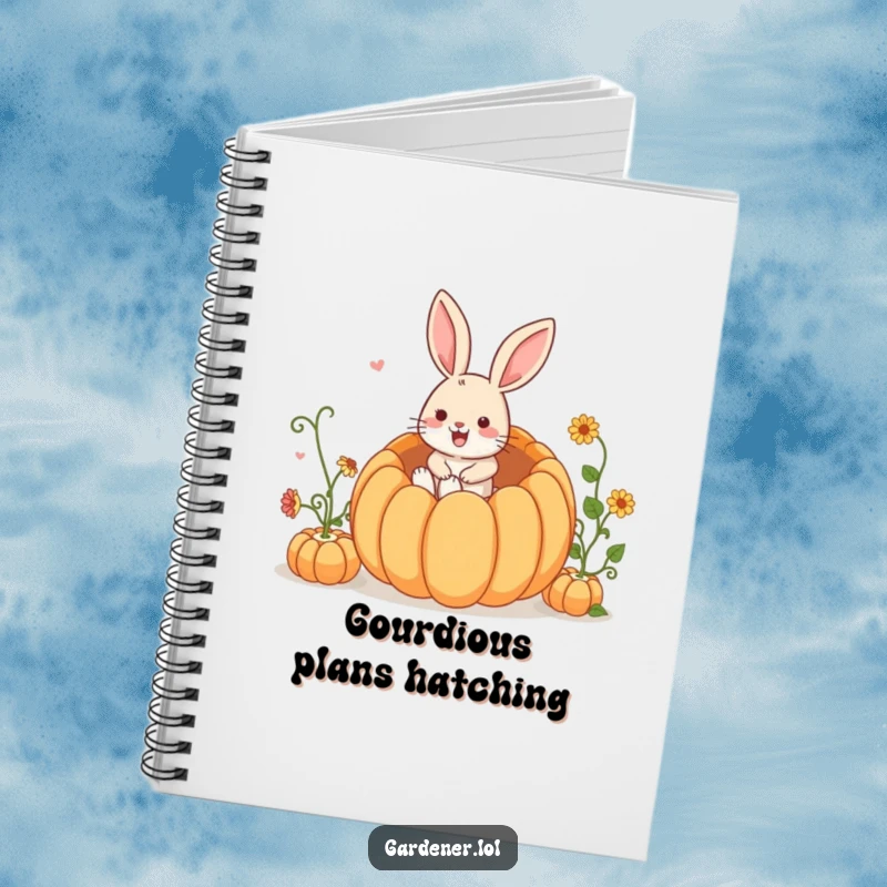 Funny Notebook: A joyful rabbit gardener hops with glee into a giant pumpkin, ready to jot down notes.