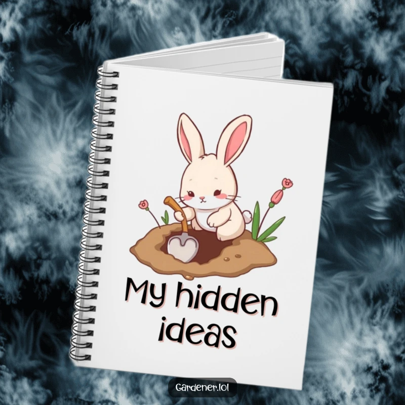 Funny notebook with a playful rabbit digging a hole with a tiny shovel, ideal for jotting down plans with humor.