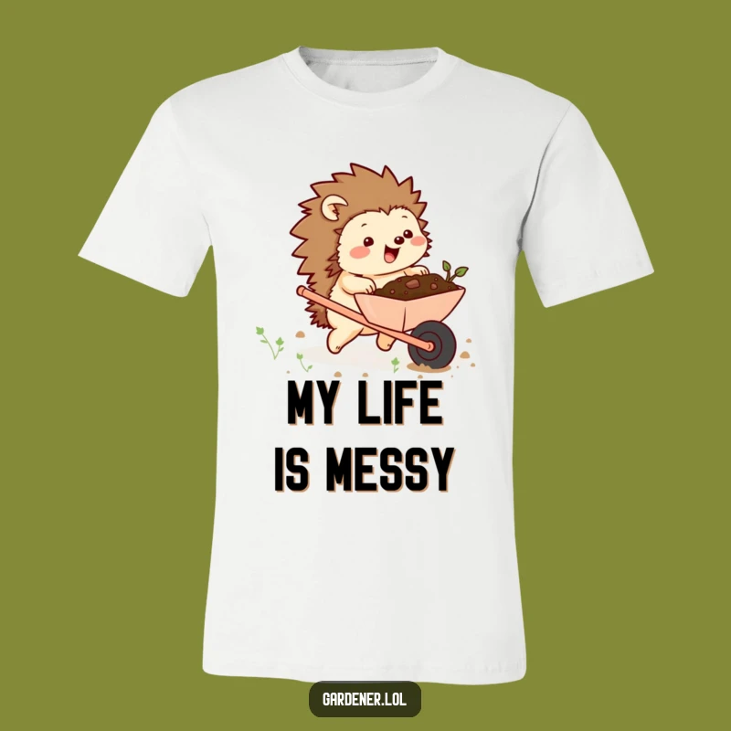 Funny Chubby Hedgehog Wheelbarrow T-Shirt - Cute Gardener Tee for Laughs