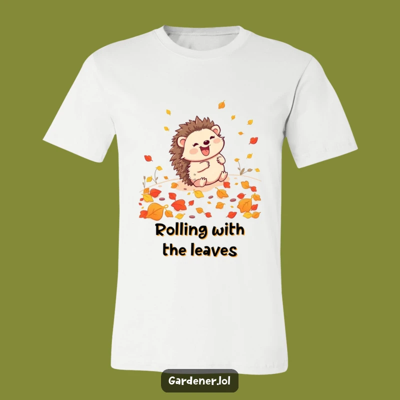 Funny Hedgehog Gardener T-Shirt: Joyful Leaf Rolling Tee, Hilarious Autumn Gift