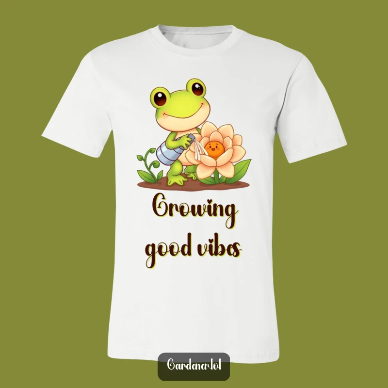 Funny Kawaii Frog Tee: Gardener Watering Flower - Cute and Humorous Gift