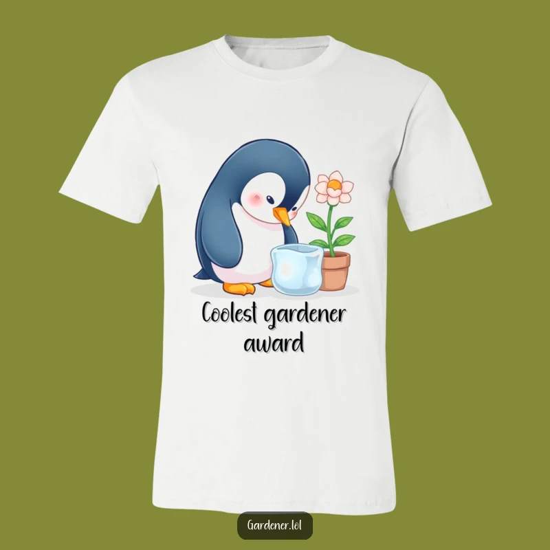 Funny Penguin Ice Flower T-Shirt, Quirky Winter Gardener Tee
