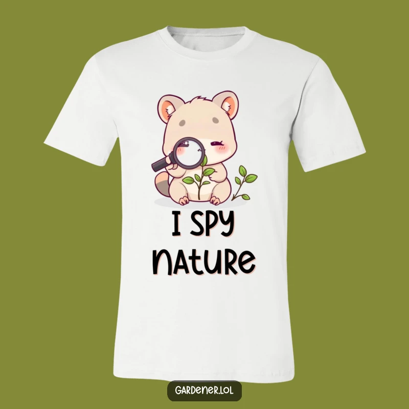 Funny Plant Detective T-Shirt: Cute Animal Magnifying Glass Tee for Garden Enthusiasts