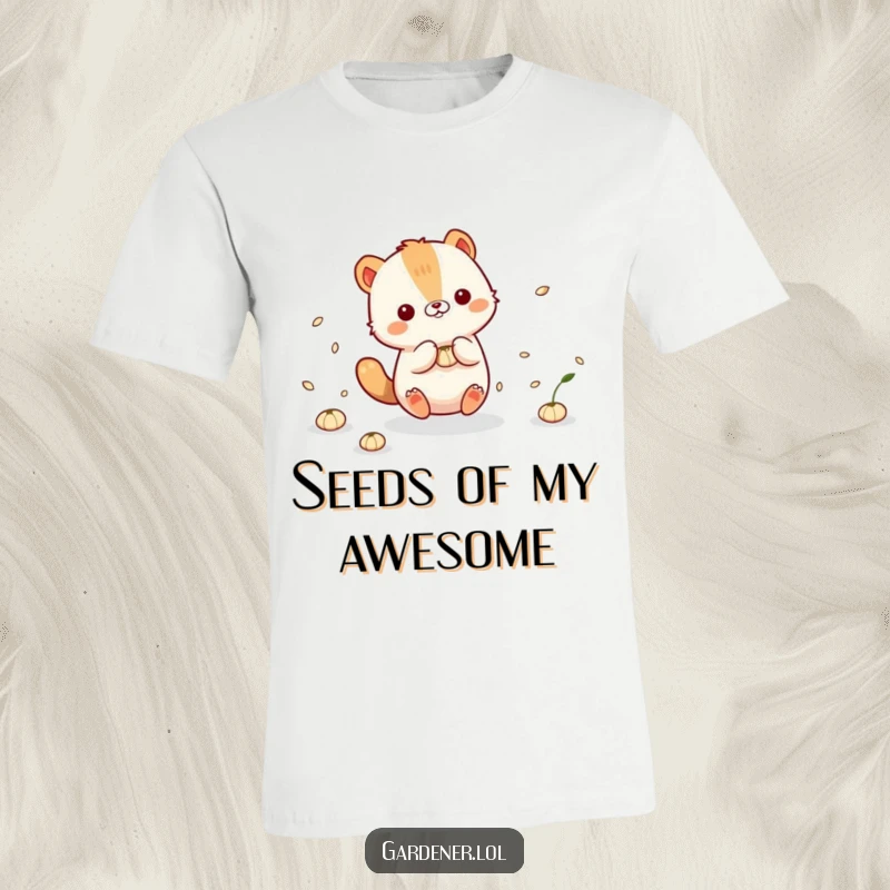 Funny T-Shirt: Cute animal character playfully scattering and interacting with floating seeds, full of innocent fun.