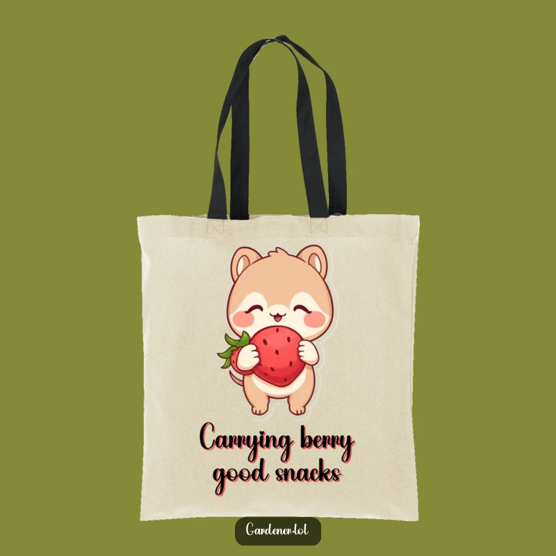Funny Tote Bag: Animal's Strawberry Find, Playful Cute Gag Gift for Shoppers