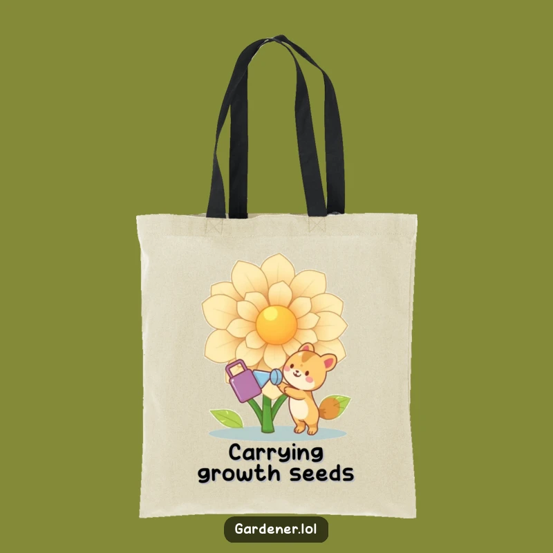 Funny Animal Gardener Tote Bag: Joyful Character Watering Flower, Practical Nature Gift Bag