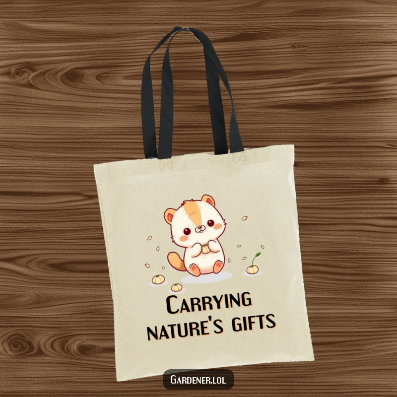 Funny Tote Bag: Cute animal character playfully interacting with floating seeds, symbolizing nature's simple joys.