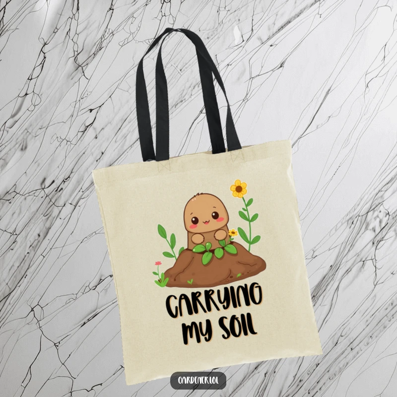 Funny Mole Gardener Tote Bag: A curious mole peeks from a hole, ready to carry your essentials with a hint of underground charm.
