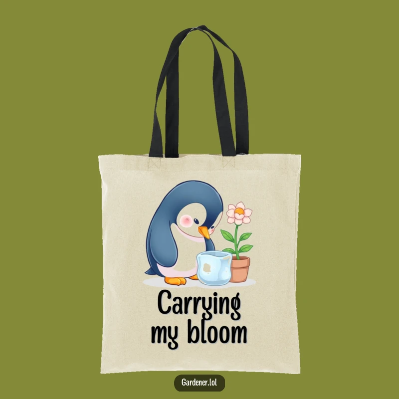 Funny Penguin Ice Flower Tote Bag, Quirky Winter Accessory